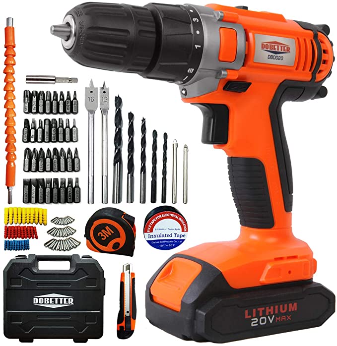 Buy 20V Electric Power Drill Cordless Drill Driver Kit with 46 Pieces Dobetter-DBPD20 2 Variable Speed, 3/8