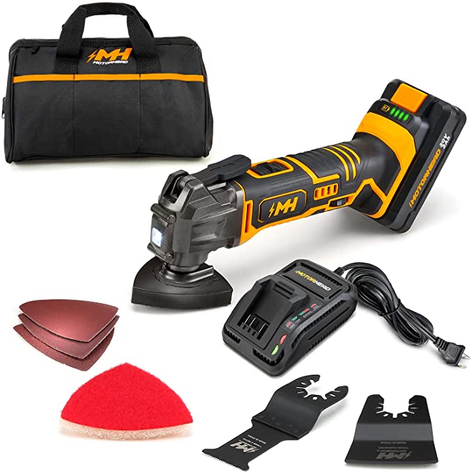 Buy MOTORHEAD 20V ULTRA Cordless Oscillating Multi Tool, Lithium-Ion, LED, 18000 OPM, 3.2° Angle, Variable Speed, Tool-Free, Sanding, Cutting, Scraping Accessories, 2Ah Battery, Charger, Bag, Made in the U.S.A. 