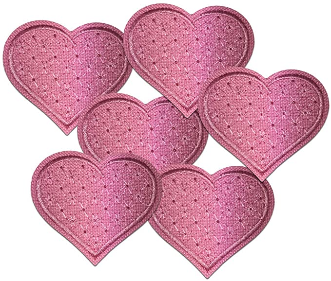 Buy Iron On Patches - Pink Heart Patch 6 pcs Embroidered Applique Iron On Patches 2.2 x 1.8 in (5.6 x 4.7 cm)  A-204 