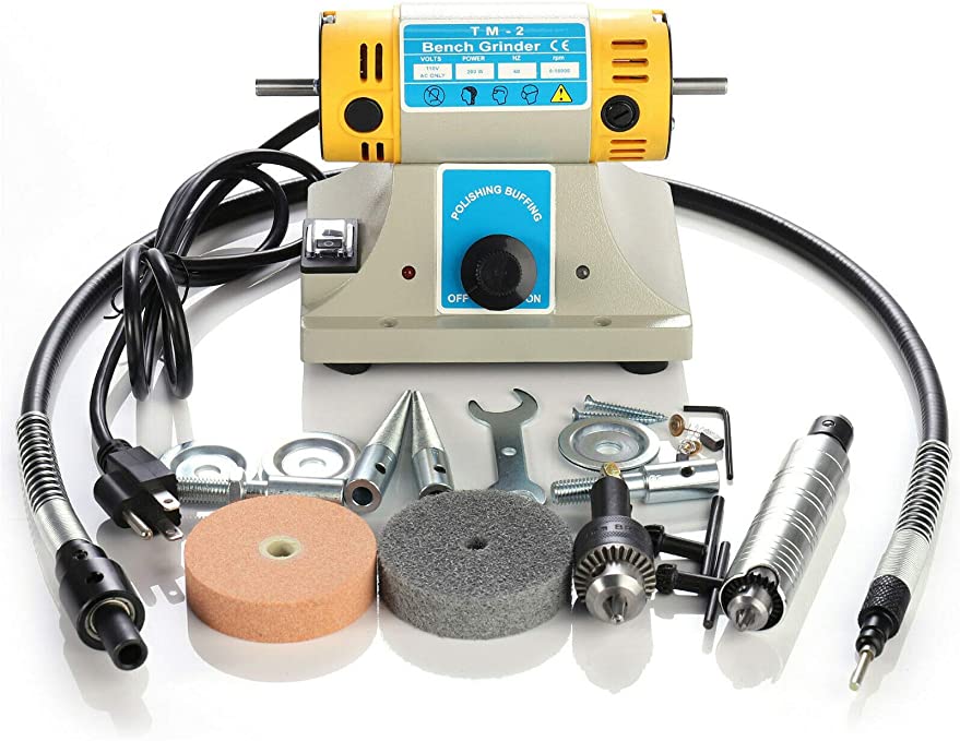 Buy 10000r/min 110V 350W Bench Polisher, Jewelry Gem Polishing Grinding Buffer Machine, Mini Bench Lathe Tool Kit 