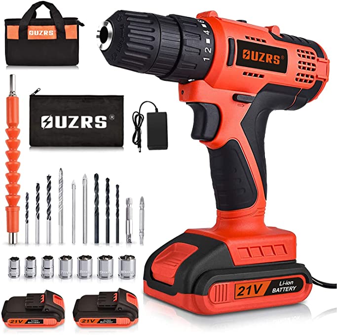 Buy Two-Battery Cordless Drill OUZRS 21V Electric Power Drill Set, 3.8