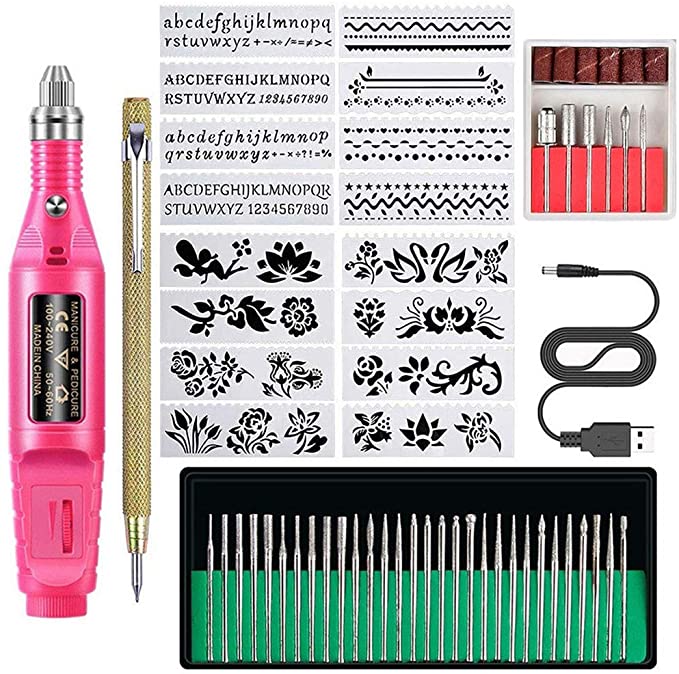 Buy 60-piece Engraving Tool Kit with Electric Nail Drill DIY Miniature Sander Tool for Polishing Metal, Glass, Ceramics, Plastic, Wood, Jewelry, Nails with a Multifunctional Wired Rotary Engraver Pen 