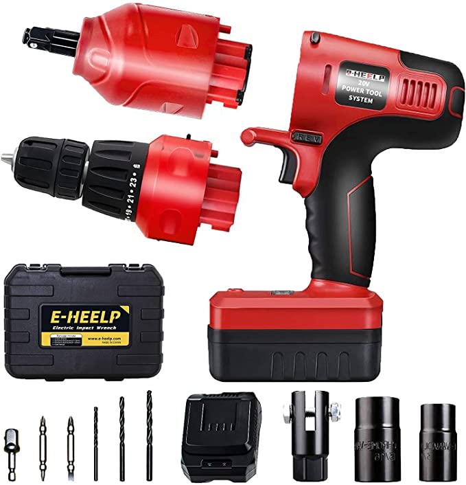 Buy E-HEELP 1/2 Inch 20V Power Impact Gun Driver Kit with 2-Speed Setting Lithium-Ion Battery and Portable Carry Case Tool Set 