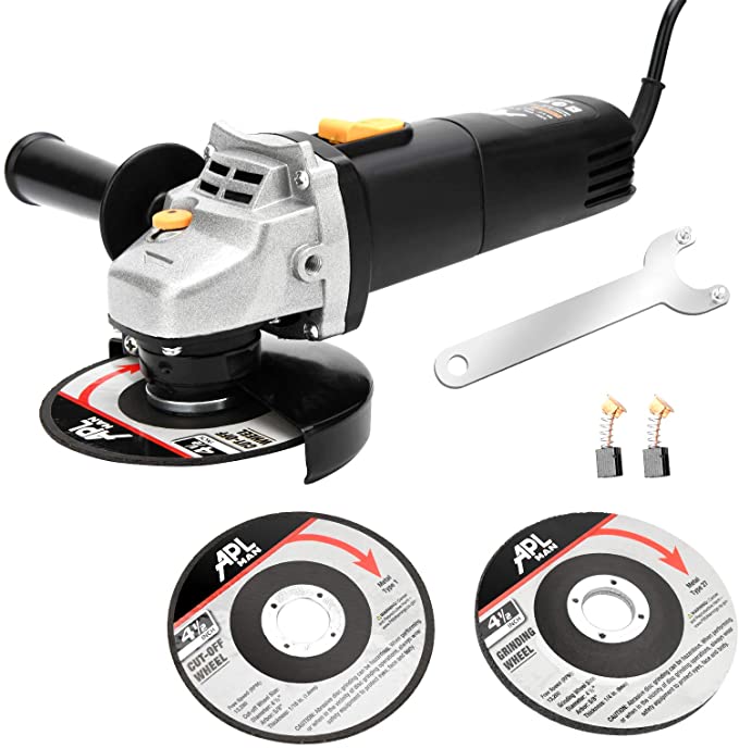 Buy APLMAN Angle Grinder Tool, 5-Amp Motor Driver, 4-1/2 inch, with 1 Grinding Wheel, 2 Cut-Off Wheels, 2 Carbon Brushes, and 1 Wrench Anti-Vibration Handle, 10500RPM for Fast Stock Removal 