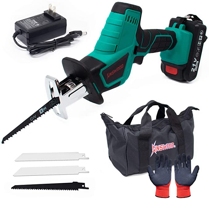 Buy Kinswood 21V MAX 1.3A Reciprocating Saw with Lithium-ion Battery, Blades, and Tool Bag 