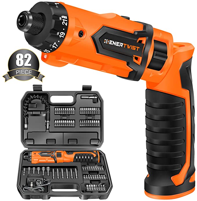 Buy ENERTWIST 8V Max 10Nm Electric Screwdriver 2 Cluths, Dual Position Handle, LED Light, ET-CS-8 Accessory Kit and Charger in Carrying Case 