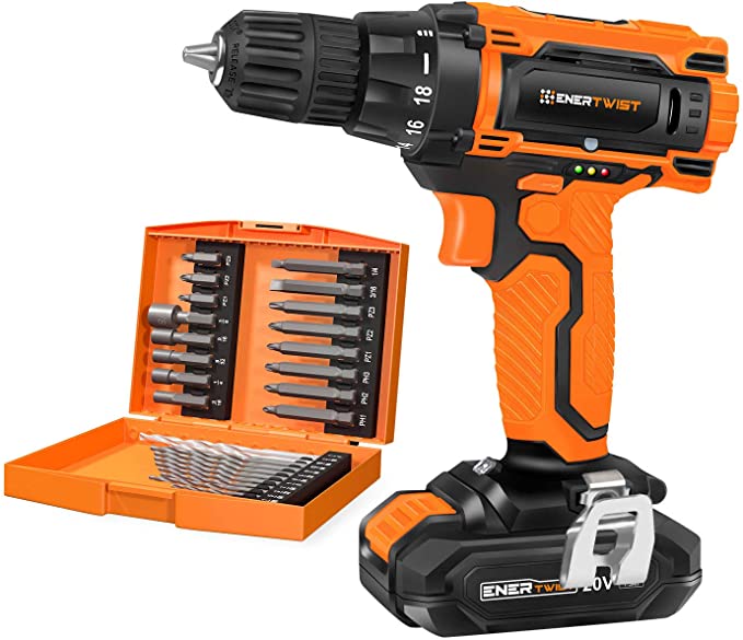 Buy EnerTwist ET-CD-20 EnerTwist 20V Max Cordless Drill 3/8 Inch Power Drill Set with Lithium Ion Battery and Charger 