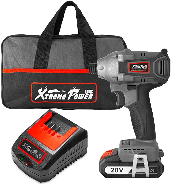 Buy 1590 in-lbs XtremepowerUS 20V Max Lithium-Ion Brushless Cordless Impact Driver with Tool Bag 