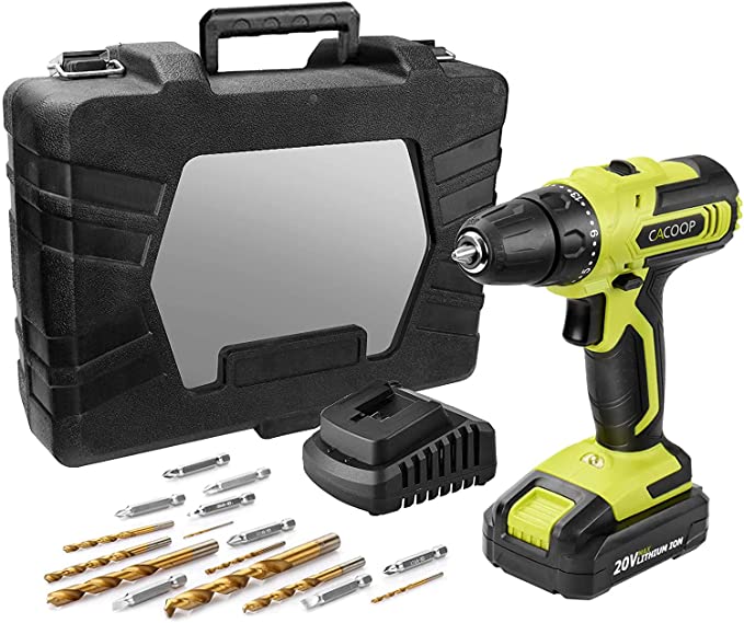 Buy CACOOP 20V MAX Cordless Drill Driver Set, Compact, 3/8-Inch, 2.0Ah Battery&Fast Charger, 8 Titanium Plated Drill Bits, 8 Nickel-plated Screw Bits, Carrying Case (CCD20003L)  