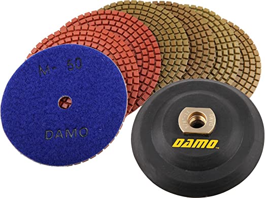 Buy DAMO 4 Inch Wet Diamond Polishing Pads Set of 7 + Back Holder for Granite Concrete Marble Countertop Floor 