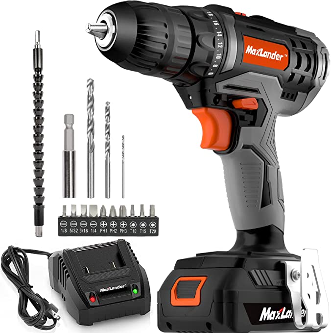 Buy MAXLANDER Cordless Drill Set, 20V Cordless Drill with Battery and Charger, 3/8