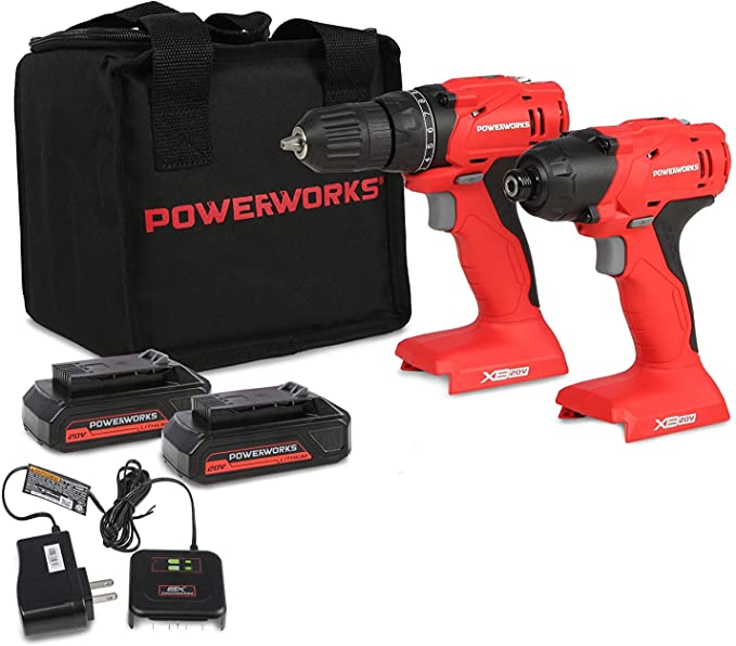 Buy POWERWORKS 20V Cordless Drill/Driver and Impact Driver Combo Kit includes two (2) batteries, a charger, and a carrying case. CKG302 