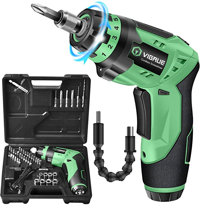 Buy 4V MAX 2000mAh Li-ion Cordless Screwdriver, VIGRUE Rechargeable Electric Screwdriver with LED Light, Flexible Shaft 