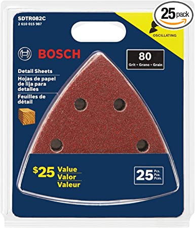 Buy BOSCH SDTR082C 25 Pieces 3-3/4 Inch 80 Grit Detail Sanding Sheets for Wood, Red 