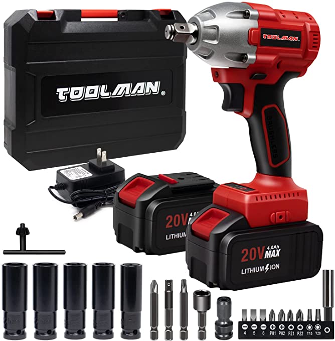 Buy Toolman 2pc Lithium-ion Cordless Impact Wrench Kit 1/4-20V Socket Set 