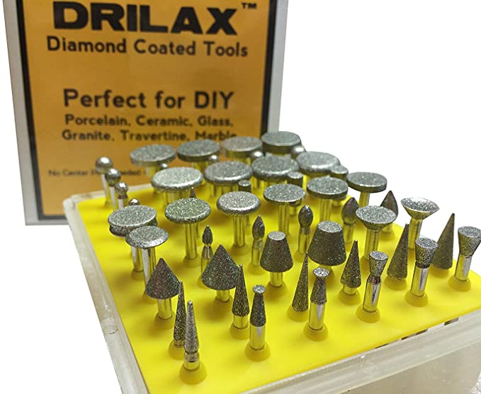 Buy Drilax 50-Piece Diamond Drill Bit Burr Set Grit 120 Sea Glass for Crafts and Rocks Compatible with Dremel Tool Accessories Marble Porcelain Hand Drill Jewelry Making Lapidary Engraving 1/8 of an inch 