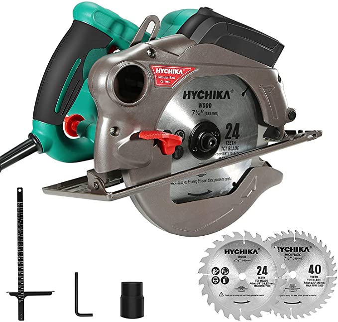 Buy Circular Saw,HYCHIKA 1500W/12.5A Corded Electric Saw with 4700RPM, 2Pcs Blades (24T+ 40T) plus 1 Allen Wrench, Max Cutting Depth 2-1/2