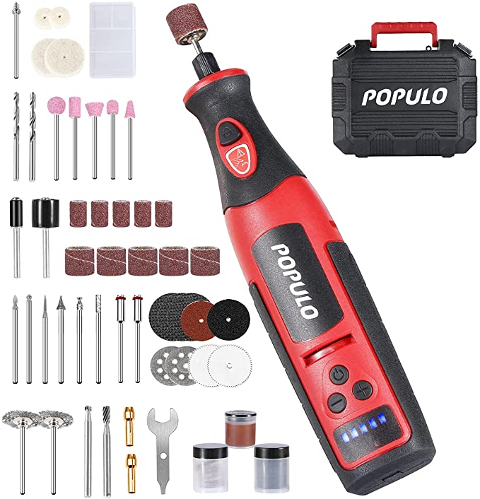 Buy Rotary Tool for Dog Nail, Engraving Tool for Wood, Plastic, Glass, and Metals, Cordless Rotary Tool POPULO 8V Lithium with 124-Piece Rotary Tool Accessories, Power Rotary Tool 2000mAh Rechargeable, Rotary Tool for Dog Nail, Engraving Tool for Wood, Plastic, Glass, and Metals 