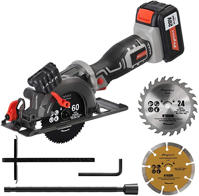 Buy Prymax 20V Cordless Circular Saw with Laser, 24T 4-1/2 Electric Circular Saw 4AMP 4500 RPM Max Power MINI Saw Compact Saw with 3 Saw Blades, Vacuum Adapter, Blade Wrench Prymax 20V Cordless Circular Saw with Laser, 24T 4-1/2 Electric Circular Saw 4AMP 4500 RPM Max Power MINI Saw Compact Saw with 3 Saw Blades, Vacuum Adapter, Blade Wrench 