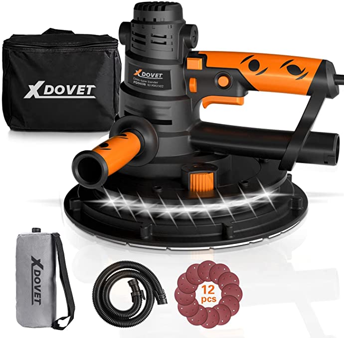 Buy XDOVET Drywall Sander, 800W Electric Drywall Sander with Automatic Vacuum Dust Collection System and LED Light, 12 Sandpapers and Carry Bag, 6 Variable Speeds, Detachable Handle 