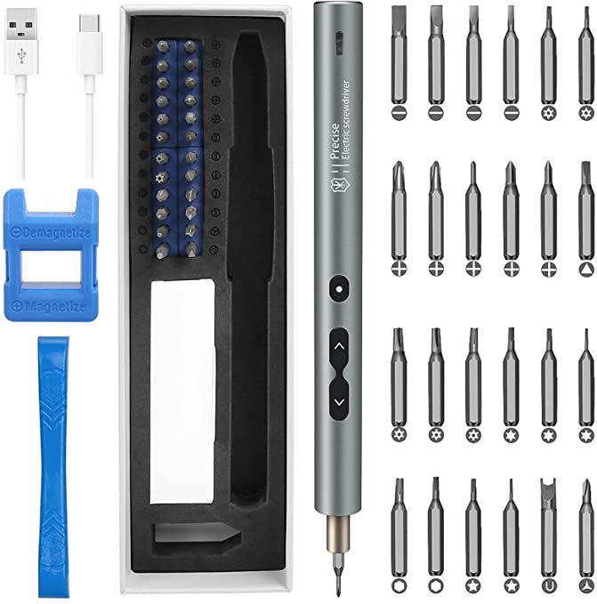 Buy Electric Torque Screwdriver Set,28-in-1 Cordless Rechargeable Small Power Drill Kit,Portable Automatic Mini Pen Screwdriver with 24 Bits and Light for PC Electronics RC Cars for Computers, Phones, and Laptops Toy Upkeep 