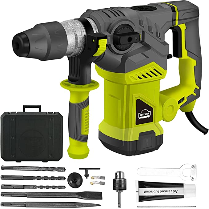 Buy DEWINNER Rotary Hammer Drill,1-1/4 Inch with Vibration Control and Safety Clutch,13 Amp Heavy Duty Demolition Hammer for Concrete-Comprising 3 Drill Bits,Flat Chisels, Point Chisels, Drill Chuck 