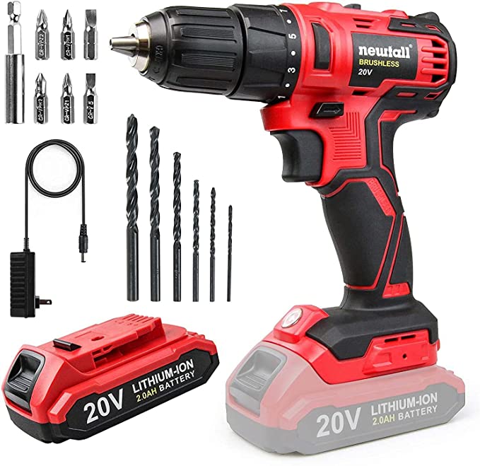 Buy newtall 20V Brushless Cordless Drill, Power Drill, 13 Piece Twist Drills& Bits Set, 3/8