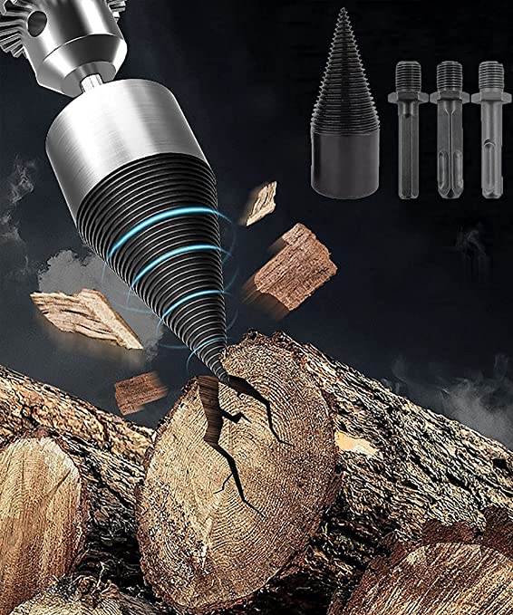 Buy Leoly Dreaming Firewood Log Drill Bit, 4 Pieces 32MM Wood Log Splitter Heavy Duty Drill Screw Cone Driver for Hand Drill Stick, Removable Wood Splitter Screw with Round + Hex + Square Shank 