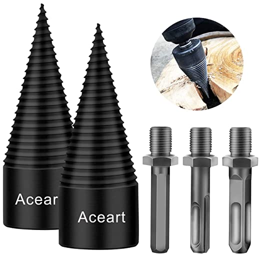 Buy Aceart Firewood Log Drill Bit, 5 Pieces Removable Wood Splitter Screw with Round, Hex, and Square Shank, 32MM Heavy Duty Drill Screw Cone Driver for Hand Drill Stick 