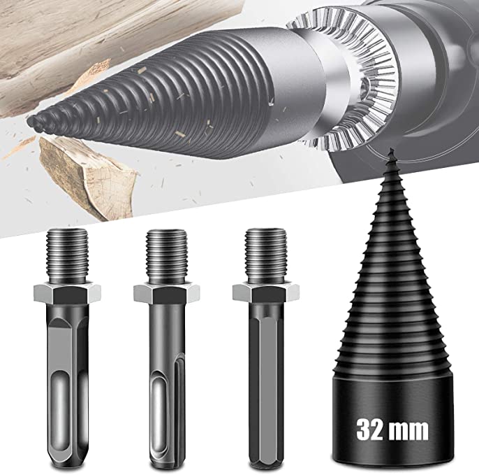 Buy Aoolbic Wood Splitter Drill Bits, 3 Pcs Firewood Log Splitter Drill Bit, Heavy Duty Drill Screw Cone Driver for Household Electric Drill (Hex+Square+Round) (32mm)  