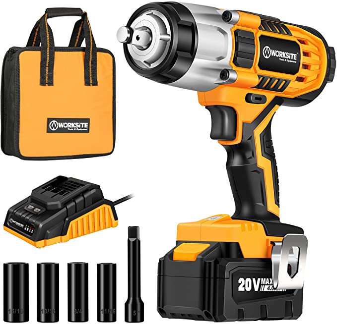 Buy 4.0A Battery w/Fast Charger, Variable Speed, 4 Sockets, One Extension Bar, and Tool Bag, Cordless Impact Wrench 1/2