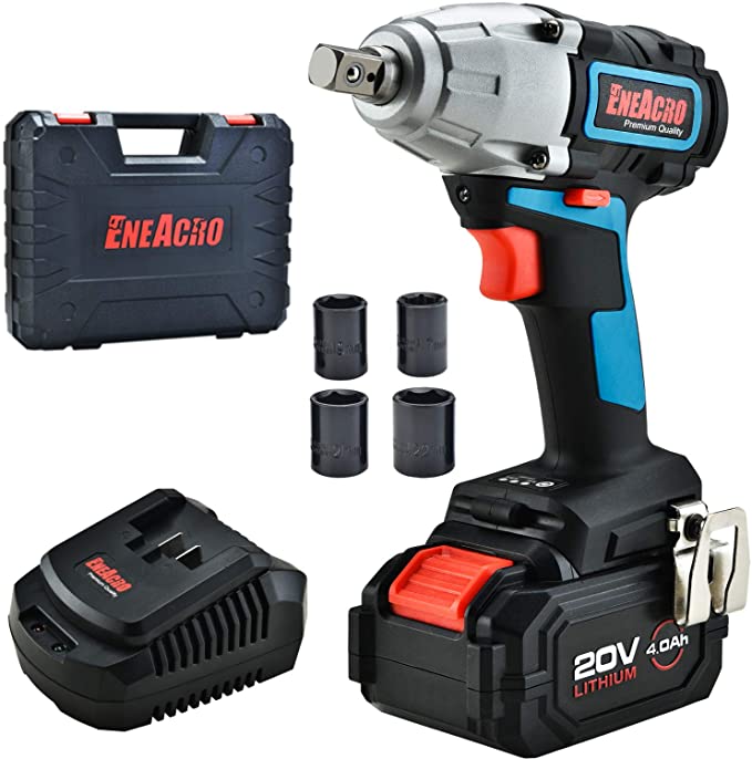 Buy ENEACRO 20V Cordless Impact Wrench Brushless Motor 300 Ft-lb Max Torque,4.0 AH Battery with Fast Charger,3 Variable Speed,1/2 Inch Detent Anvil,Belt Clip,Carrying Case ENEACRO 20V Cordless Impact Wrench Brushless Motor 300 Ft-lb Max Torque,4.0 AH Battery with Fast Charger,3 Variable Speed,1/2 Inch Detent Anvil,Belt Clip,Carrying Case 