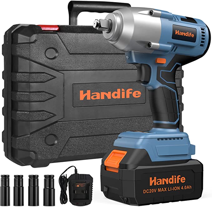 Buy Handife Brushless High Torque Impact Wrench 440 ftlb Cordless Impact Wrench 1/2 Inch (600Nm)  20V with a 4.0Ah battery, adjustable torque, fast charging, a night work light, and four impact sockets 