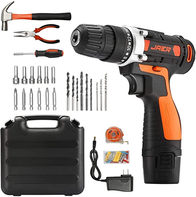 Buy Jaer Cordless Power Drill and Home Tool Kit, 28 Pcs Screwdriver Bits, 3/8 Inch Keyless Chuck 