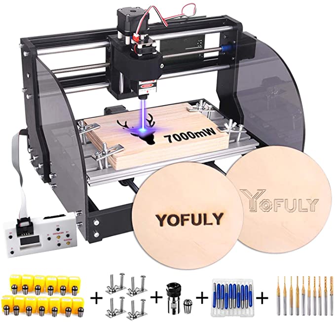 Buy Yofuly 7W 2-in-1 Engraving Machine, 3018 Pro-M 3 Axis GRBL Control 3 Axis PCB Milling Machine, Wood Carving Engraving Machine with Offline Controller + 20PCS CNC Router Bits DIY CNC Router Kit 