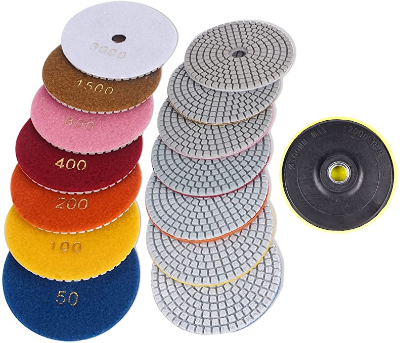 Buy BAYTORY 8-Piece Diamond Polishing Pad Set, 4 inch 50-3000 Grit Pads with 5/8