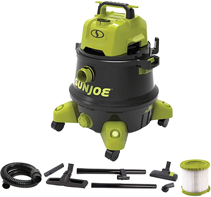 Buy Sun Joe SWD8000 8-Gallon 1200-Watt 6.5 Peak HP Wet/Dry Shop Vacuum, HEPA Filtration, Wheeled with Cleaning Attachments, for Home, Workshops, Pet Hair, and Auto Use, Black/Green 