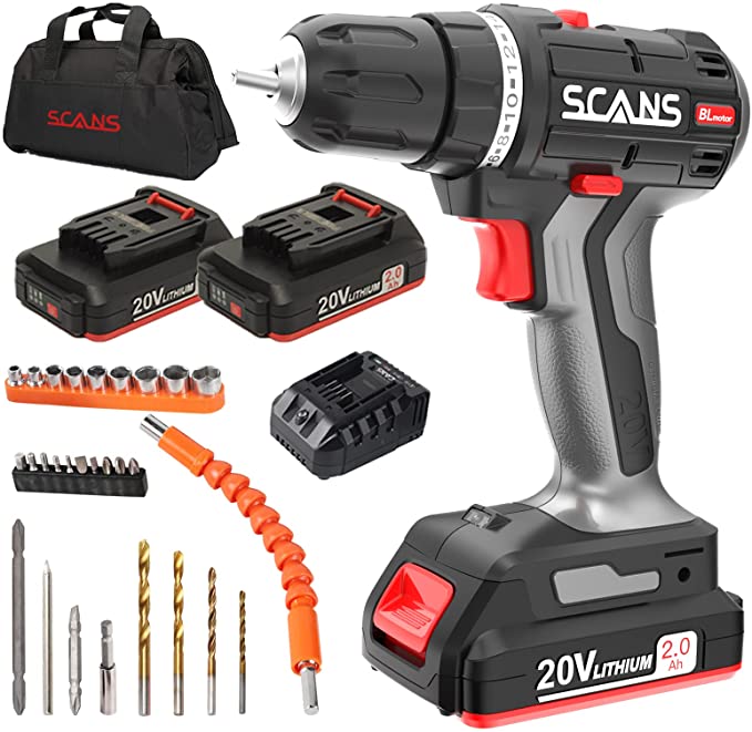 Buy Cordless Brushless Drill/Driver Kit, Compact, 20V MAX Power Drill, 2 Li-Ion Batteries and Fast Charger, 1800RPM, 400 In.lb Torque, 28 pcs Accessories, Electric Tool Set for DIY,Home Improvement 