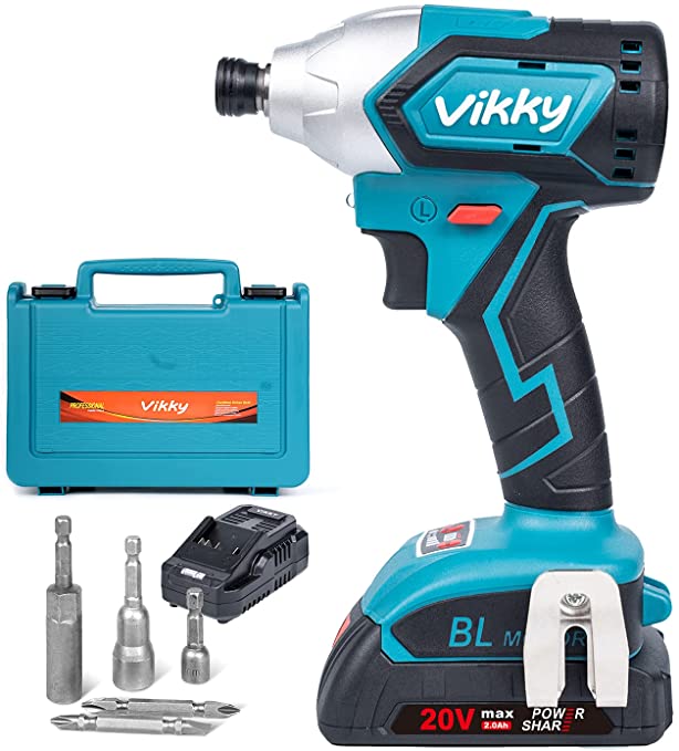 Buy Vikky 20V Impact Driver 2.0Ah Brushless Cordless 4-speed Impact Drill Kit, 1/4 inch, 2920in-pound, 330NM, 2400RPM 