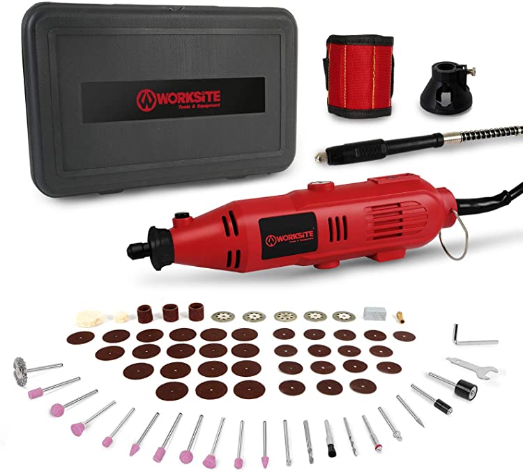 Buy Worksite Rotary Tool Kit Variable 7 Speed For Polishing, Cutting, and Sculpturing with 100-Piece All-Purpose Rotary Accessory Kit, Flex Shaft, and Stand (EDG110-Red) 