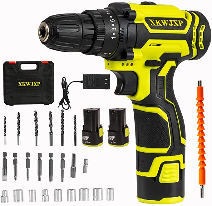 Buy Power Drill Combo Set, Electric Screwdriver with 3/8-Inch Keyless Chuck, 25+1 Clutch, and Variable Speed XKWJXP 12V Cordless Drill Driver Kit 