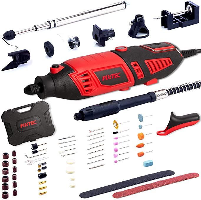 Buy FIXTEC Professional Rotary Tool Kit with 170W/1.4A Electric Motor, Universal 3-Jaw Chunk, 10 Attachments, 125 Accessories, and Storage Case 