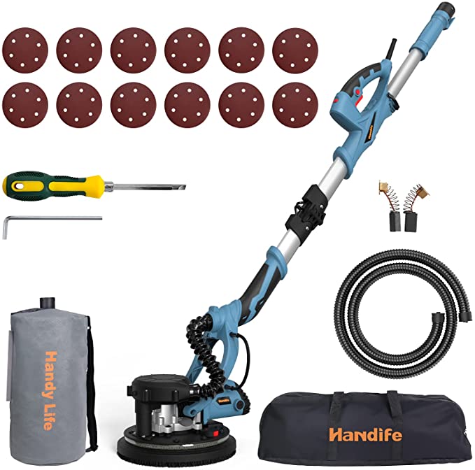 Buy Handife 7A 800W Electric Foldable Wall Sander with Double-Deck LED Lights, 800-1800RPM Electric Drywall Sander with Dust-Free Automatic Vacuum System, and 12 pcs Sanding Discs 