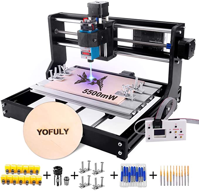 Buy Yofuly GRBL Control 3 Axis DIY CNC Machine, Wood Acrylic PCB Carving Milling Engraving Machine with Offline Controller, 3018 Pro CNC Router Kit with 5.5W Module (5500mW)  