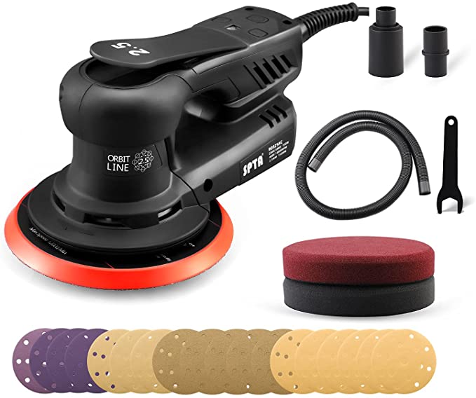 Buy SPTA 350W 150mm Random Orbit Sander, Variable Speed 4000-10000RPM, Digital Display Speed Controller, 5.0mm Orbit with Sandpapers 