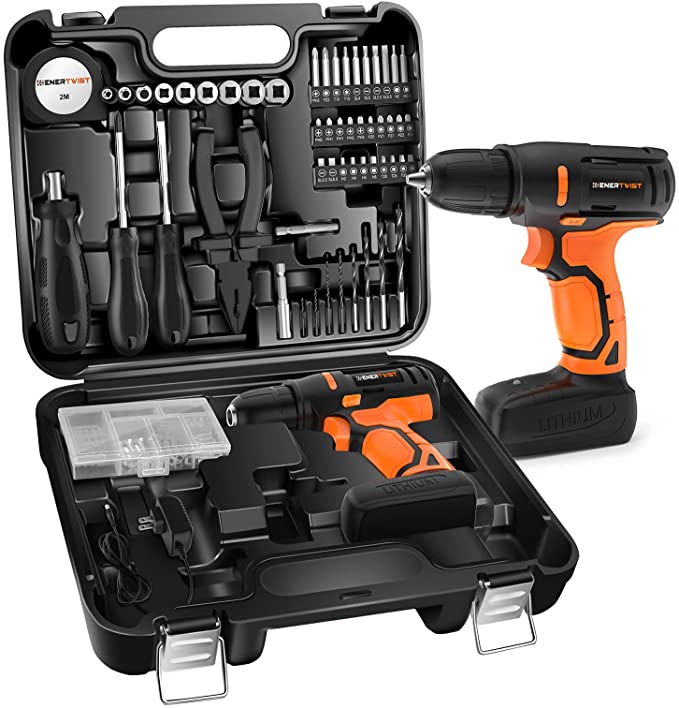 Buy ET-CDH-8 Enertwist 116-Piece Small Drill Set, 8V 3/8-Inch Lightweight Cordless Power Drill with Portable Home Tool Kit and Drilling Accessories for Beginner, DIYer, Crafter 