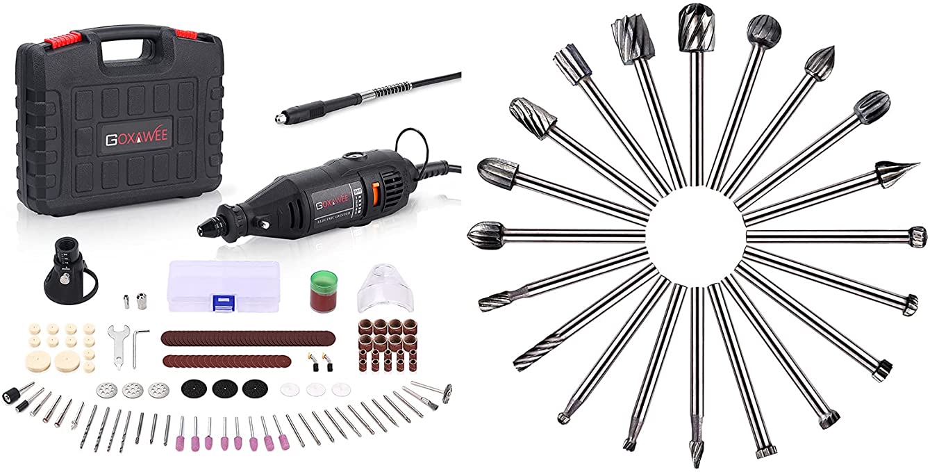 Buy GOXAWEE Rotary Tool Kit Includes 20 HSS Milling Bits Bundle Wood Milling Cutter Wood Routing Tool Set 