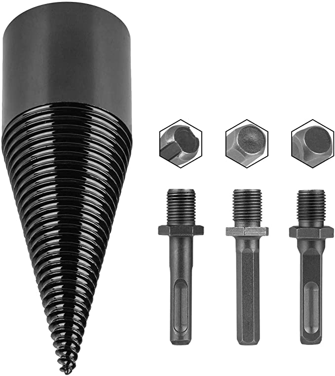 Buy LATTOOK Firewood Log Splitter 42mm Wood Splitter Drill, 3 Pcs Heavy Duty Drill Screw Cone Driver, Removable Firewood Kindling Splitter Screw for Hand Drill Stick, Portable Wood Cut Tool 