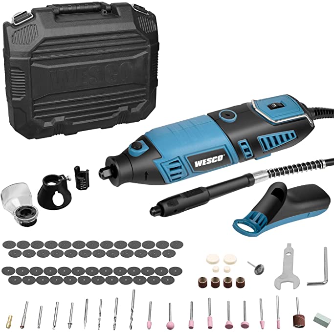 Buy WESCO Rotary Tool Kit with Keyless Chunk, 35000RPM MAX, 82 Piece Accessories WS3113KU.1 7 Variable Speed Electric Drill Set for Handmade Crafting Projects and DIY Creations 