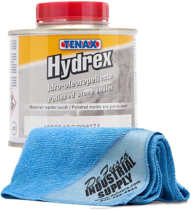 Buy Tenax Hydrex Granite Sealer, Marble Sealer, and Stone or Concrete Sealer - 1/4 LITER - 16x16 Microfiber Cloth - BUNDLE - 2 